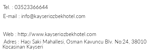 zbek Hotel telefon numaralar, faks, e-mail, posta adresi ve iletiim bilgileri